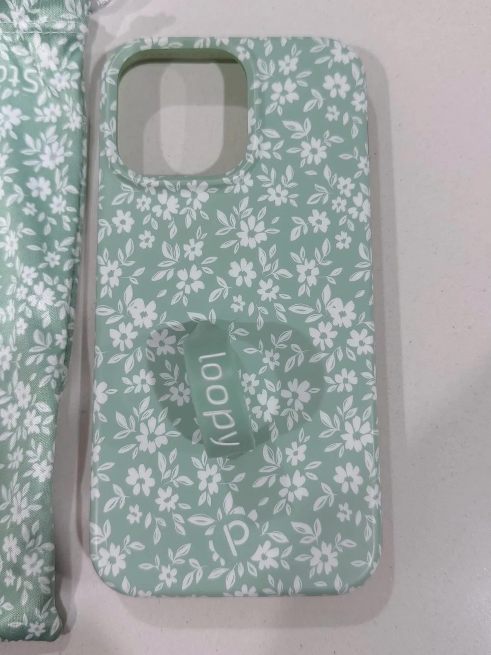 Loopy Case Mint Green Floral Phone Case with Grip - iPhone 15 pro max